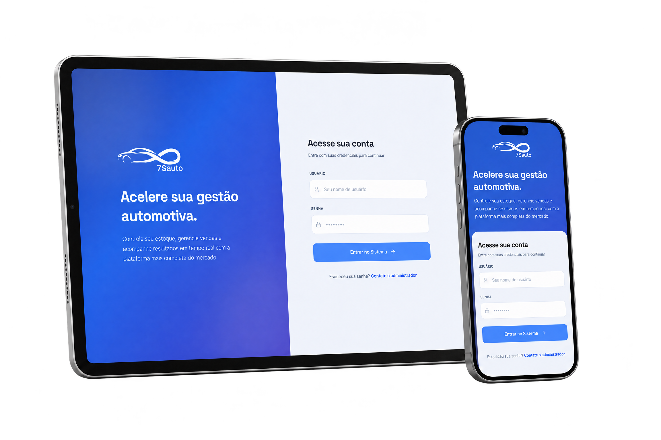 Sistema de Gestão de Automóveis 7Sauto no tablet e no celular