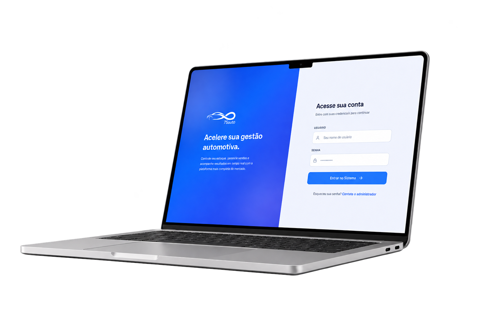 Notebook exibindo o Sistema de Gestão de Automóveis 7Sites